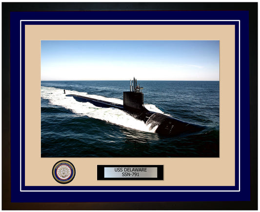 USS Delaware SSN-791 Framed Navy Ship Photo Blue