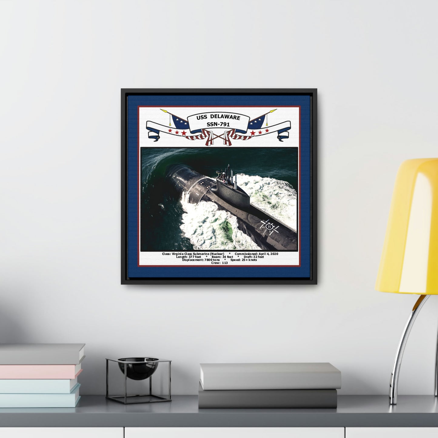 USS Delaware SSN-791 Navy Floating Frame Photo Desk View