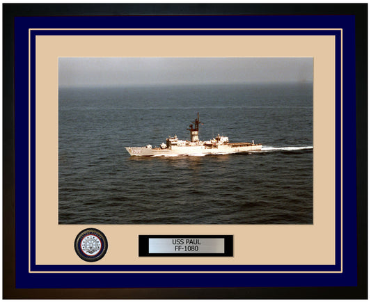 USS PAUL FF-1080 Framed Navy Ship Photo Blue