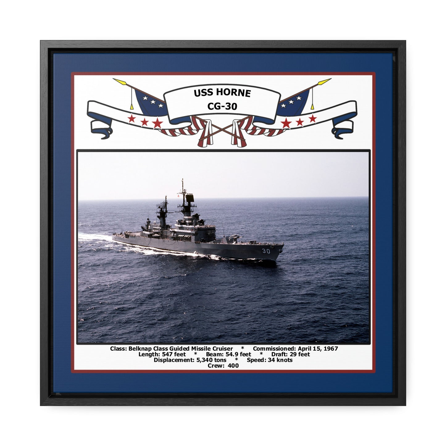 USS Horne CG-30 Navy Floating Frame Photo Front View