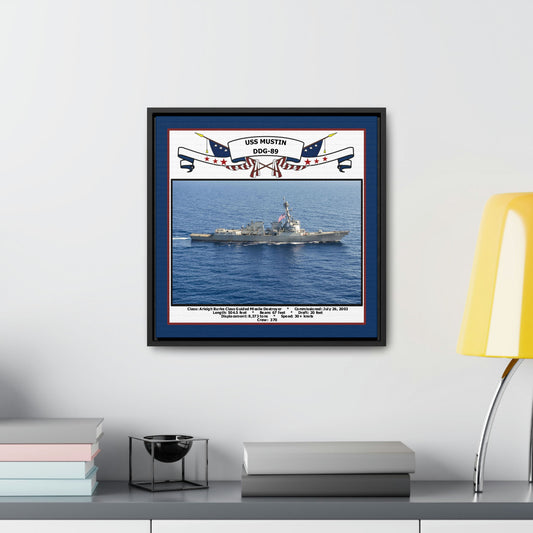 USS Mustin DDG-89 Navy Floating Frame Photo Desk View