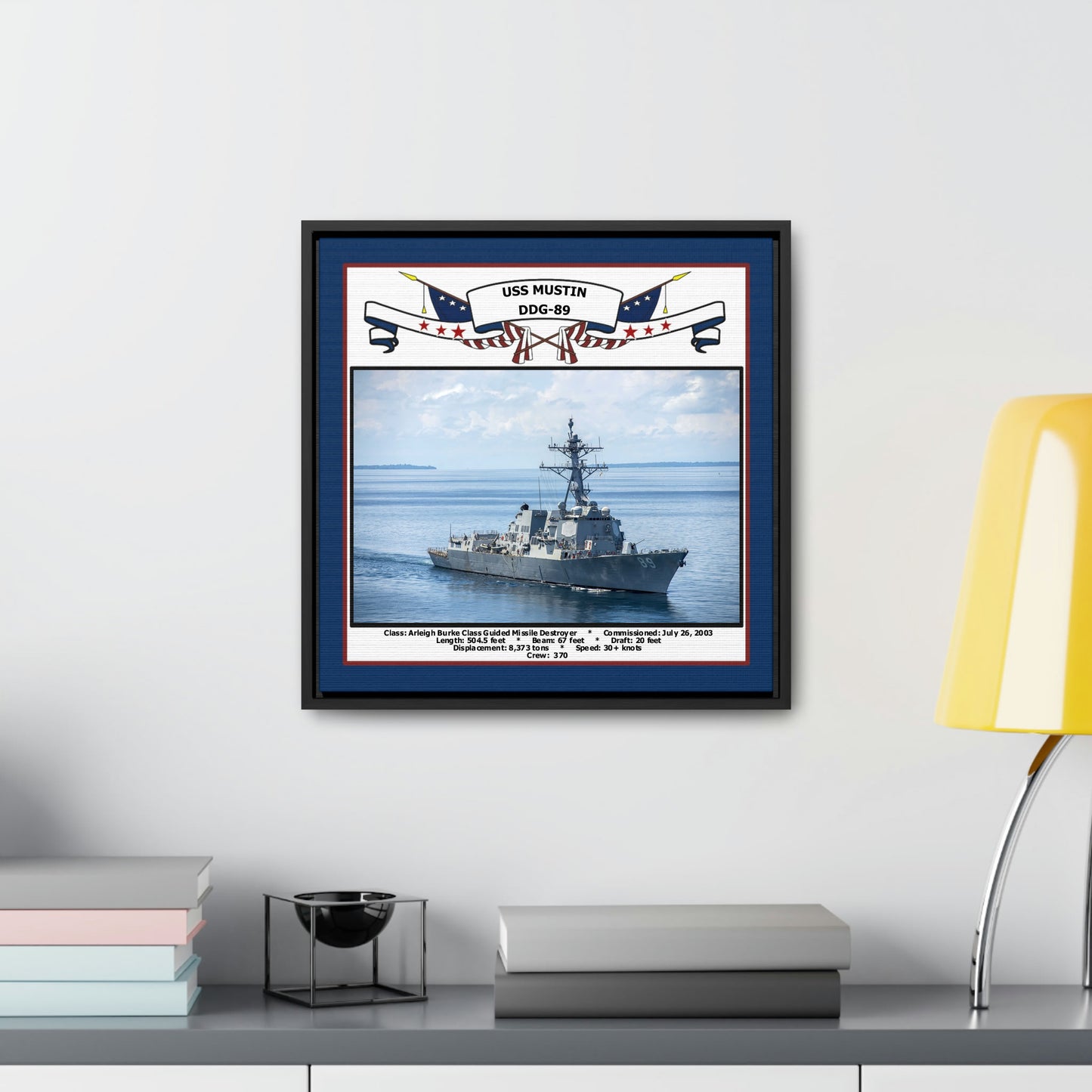 USS Mustin DDG-89 Navy Floating Frame Photo Desk View
