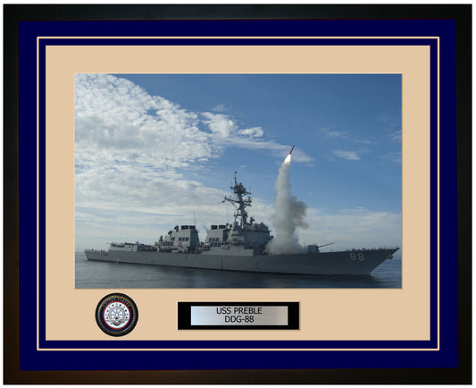 USS PREBLE DDG-88 Framed Navy Ship Photo Blue