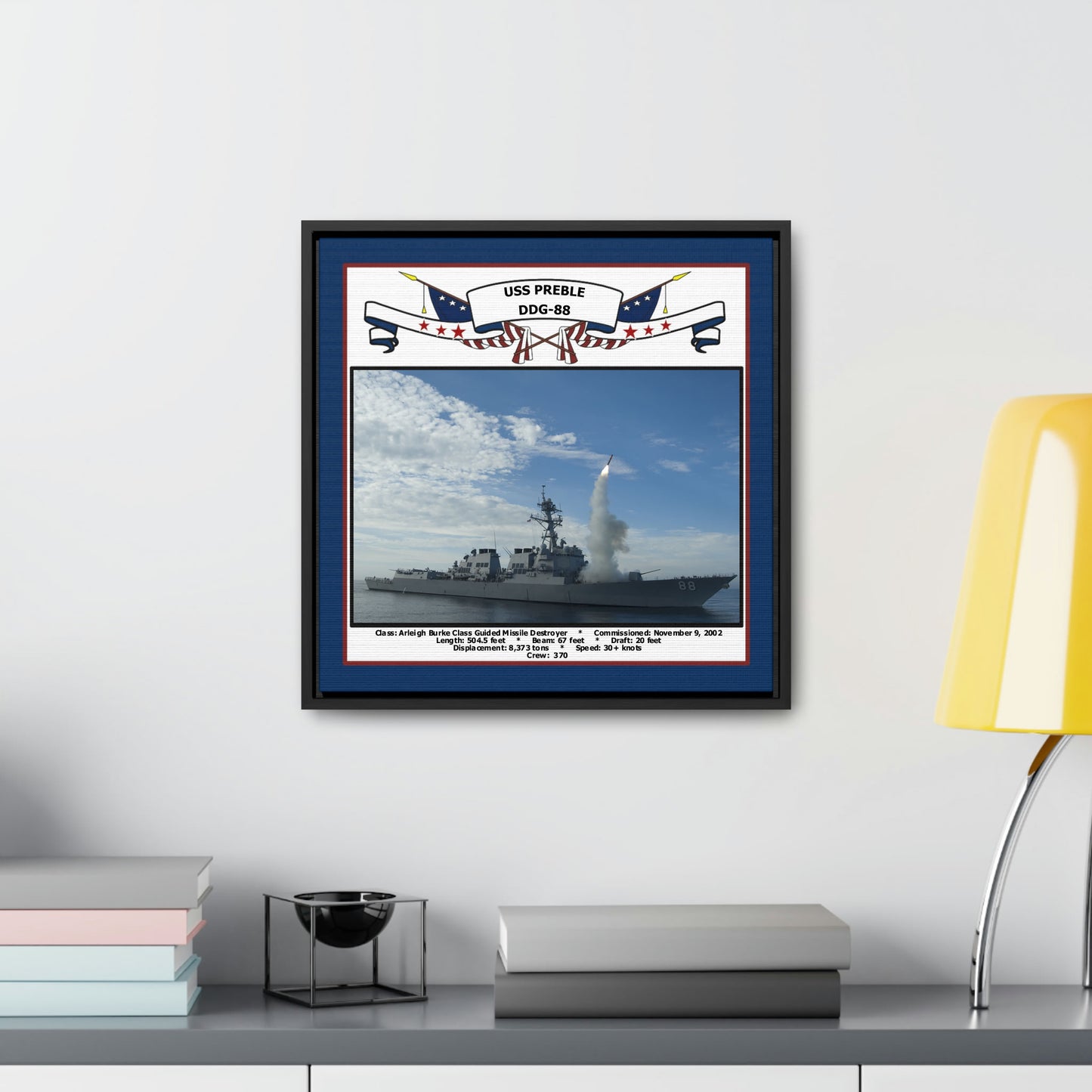 USS Preble DDG-88 Navy Floating Frame Photo Desk View