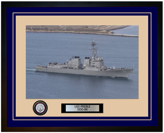 USS PREBLE DDG-88 Framed Navy Ship Photo Blue