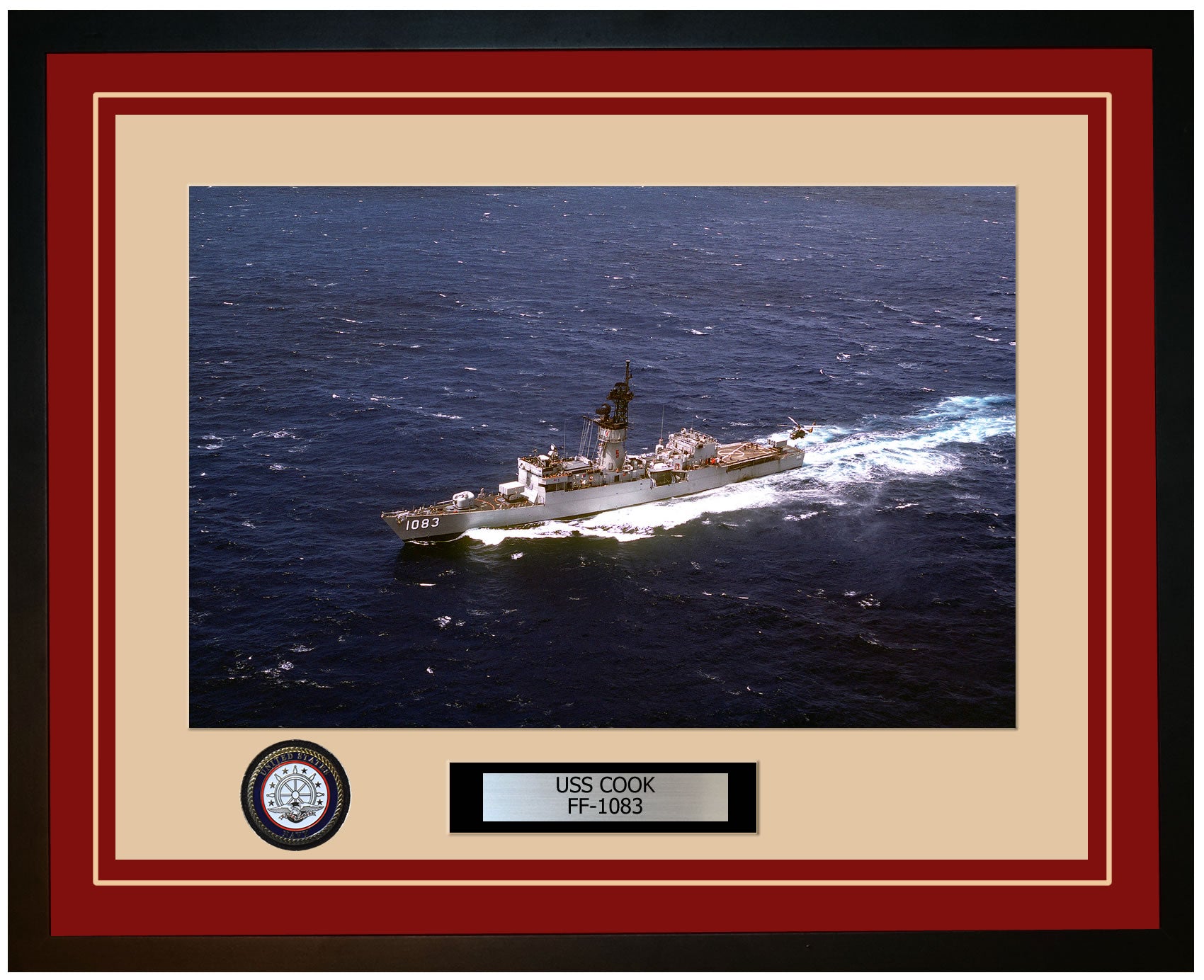 USS COOK FF-1083 Framed Navy Ship Photo Burgundy