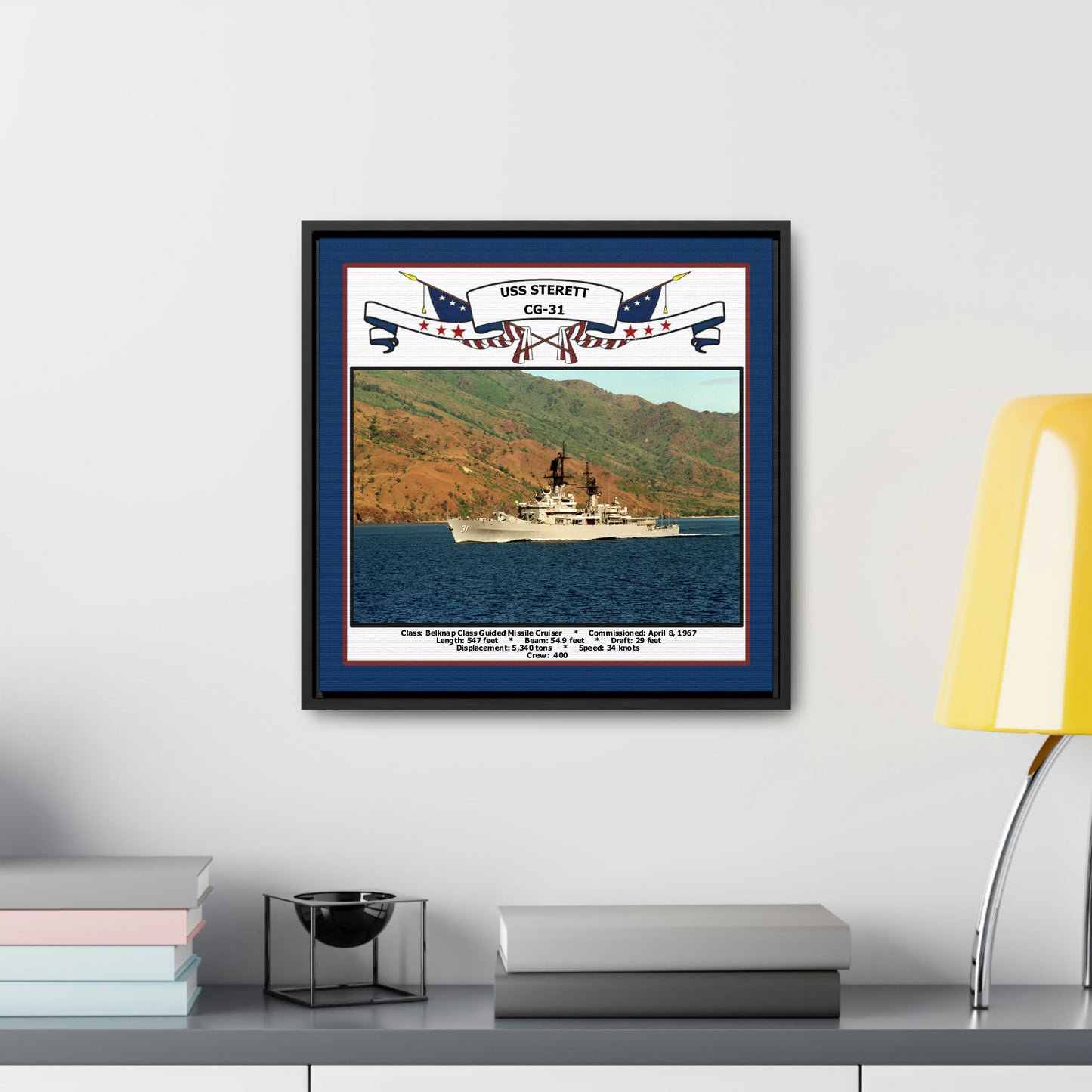USS Sterett CG-31 Navy Floating Frame Photo Desk View