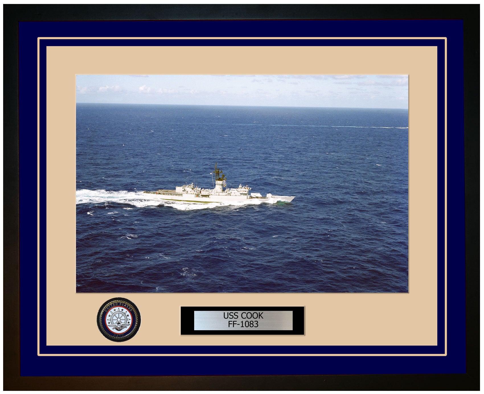 USS COOK FF-1083 Framed Navy Ship Photo Blue