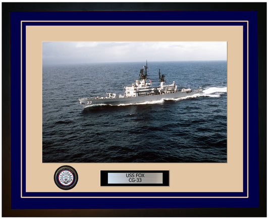 USS FOX CG-33 Framed Navy Ship Photo Blue