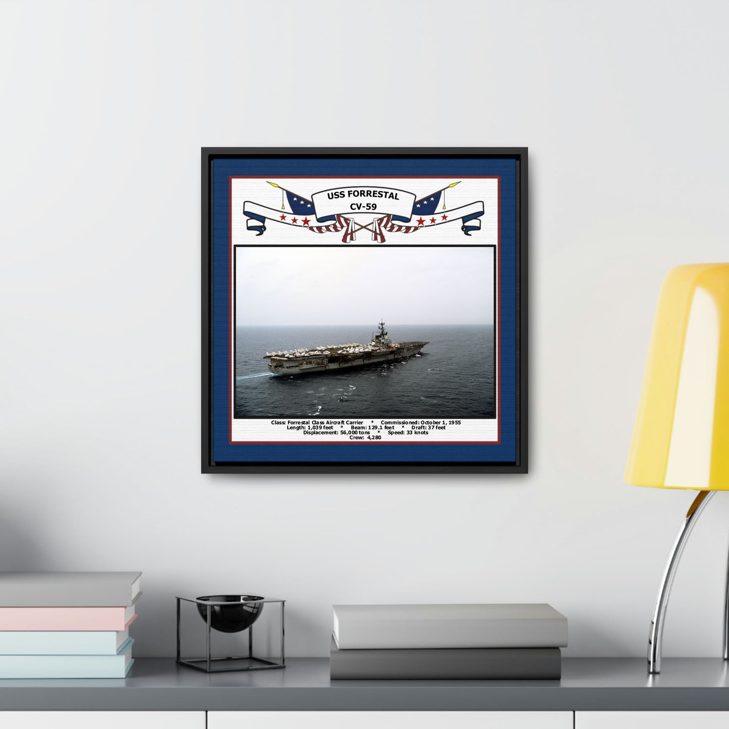 USS Forrestal CV-59 Navy Floating Frame Photo Desk View