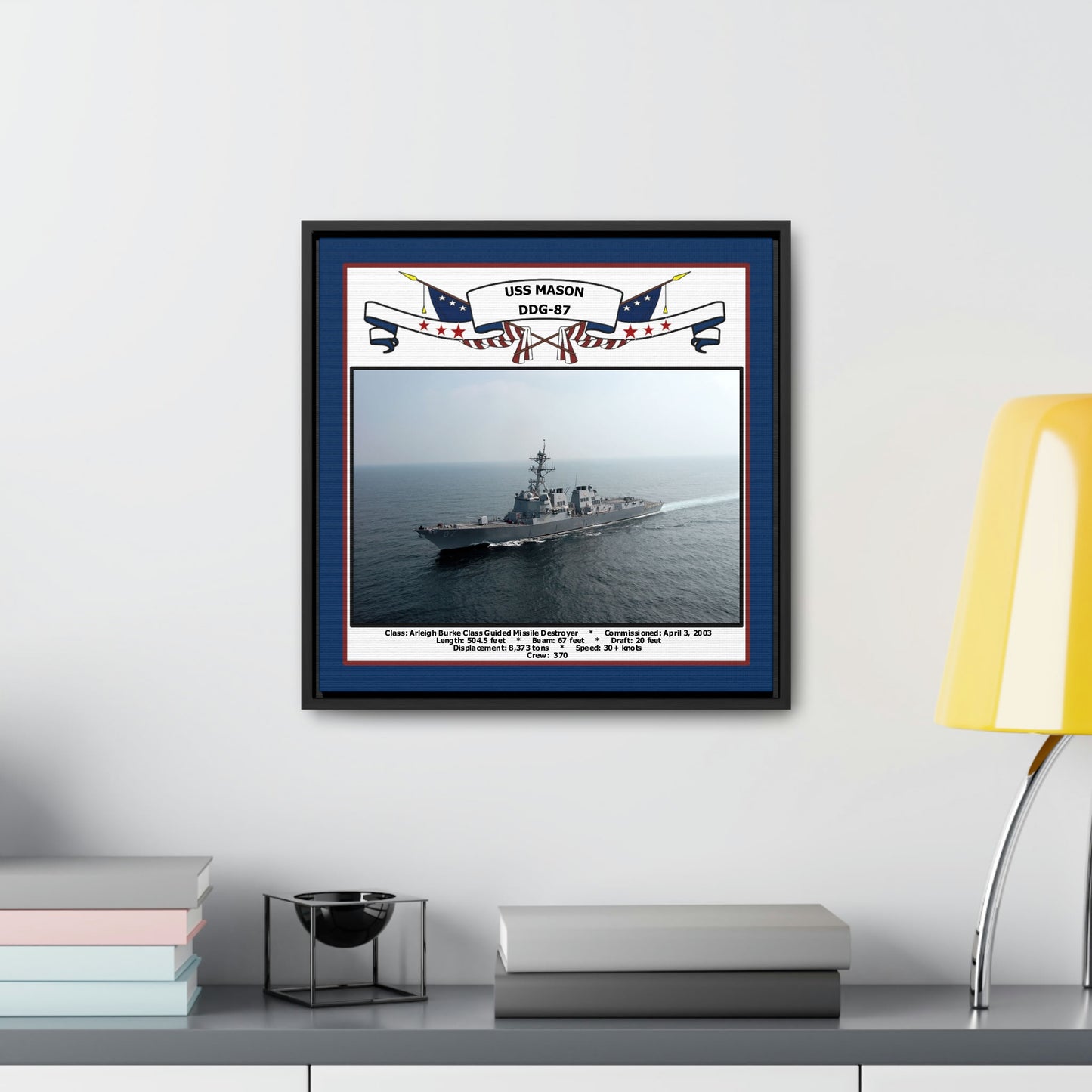 USS Mason DDG-87 Navy Floating Frame Photo Desk View