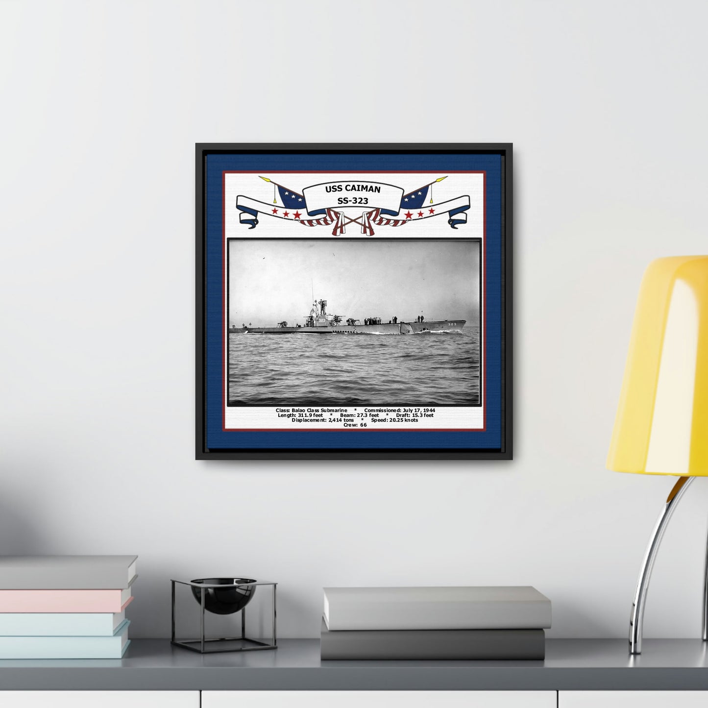 USS Caiman SS-323 Navy Floating Frame Photo Desk View