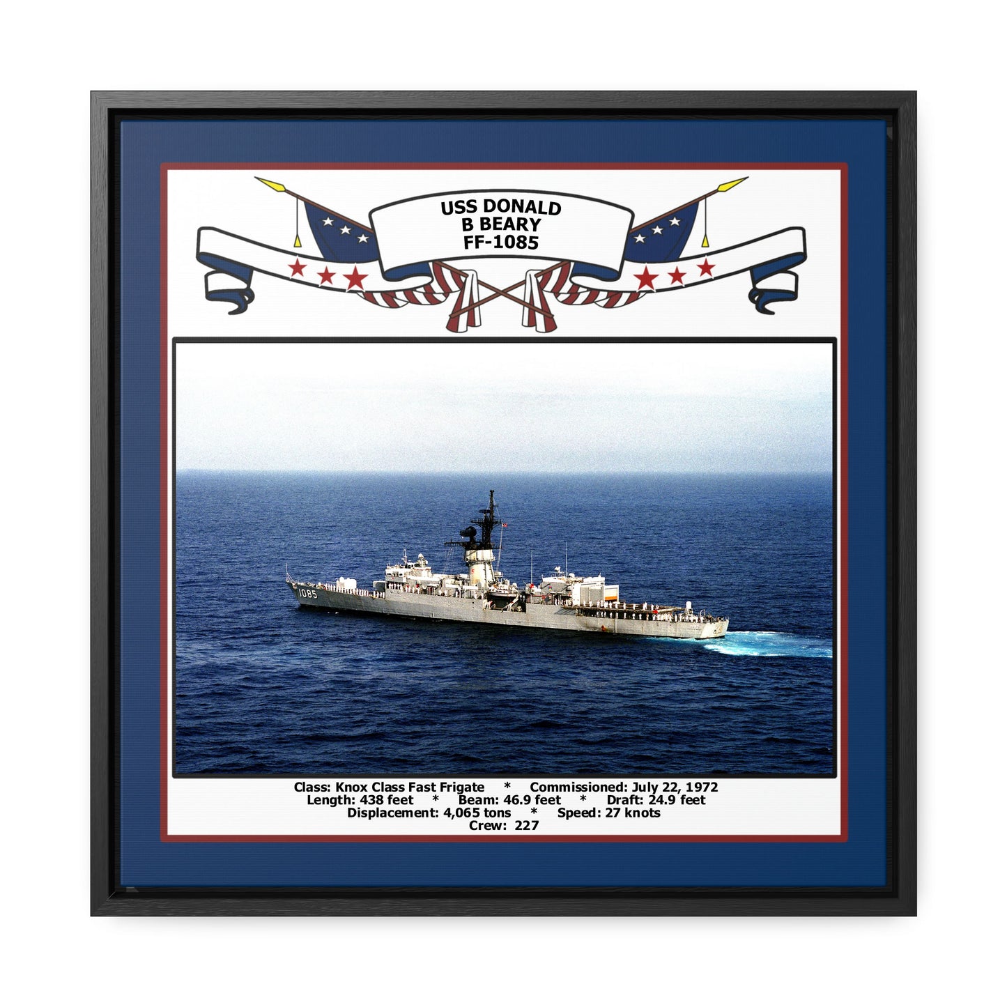 USS Donald B Beary FF-1085 Navy Floating Frame Photo Front View