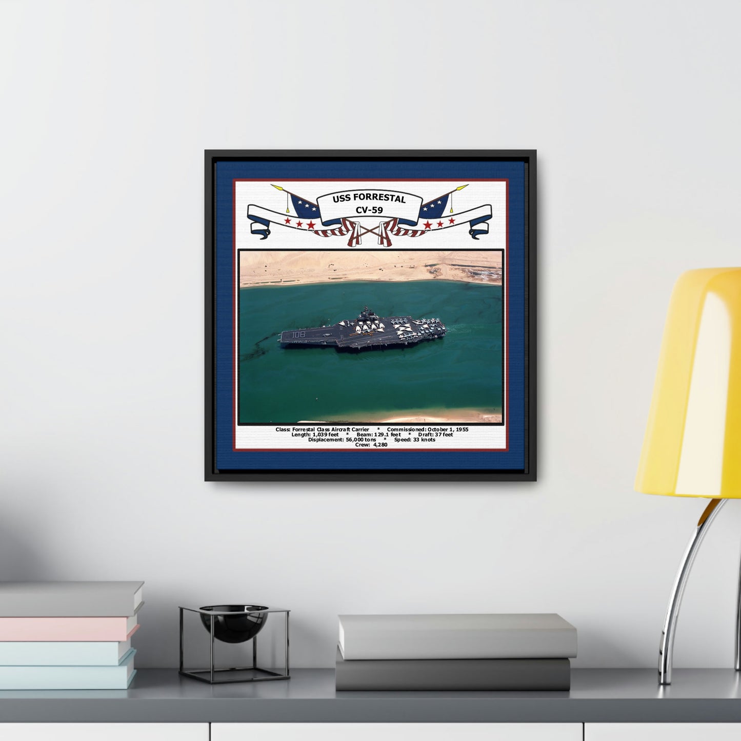 USS Forrestal CV-59 Navy Floating Frame Photo Desk View