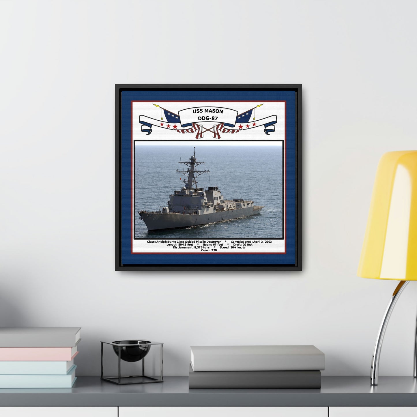 USS Mason DDG-87 Navy Floating Frame Photo Desk View
