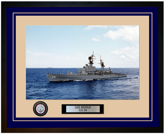 USS BIDDLE CG-34 Framed Navy Ship Photo Blue