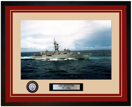 USS BREWTON FF-1086 Framed Navy Ship Photo Burgundy