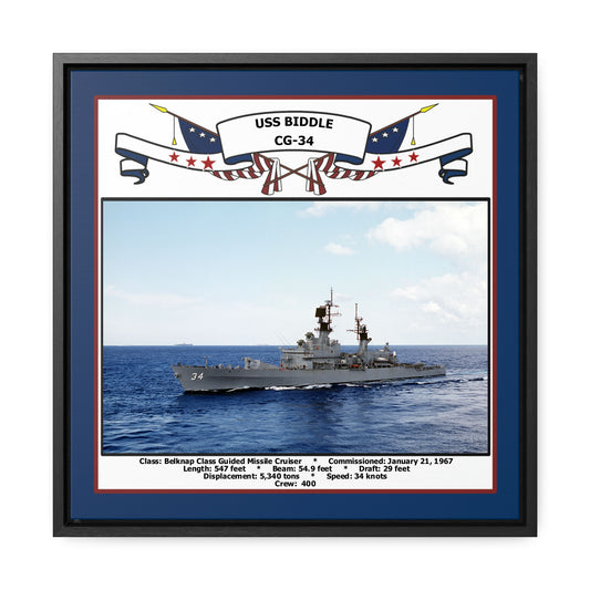 USS Biddle CG-34 Navy Floating Frame Photo Front View
