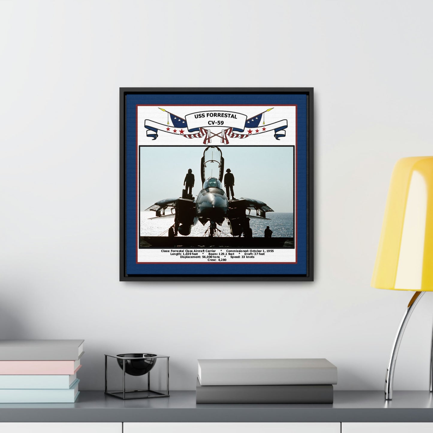 USS Forrestal CV-59 Navy Floating Frame Photo Desk View