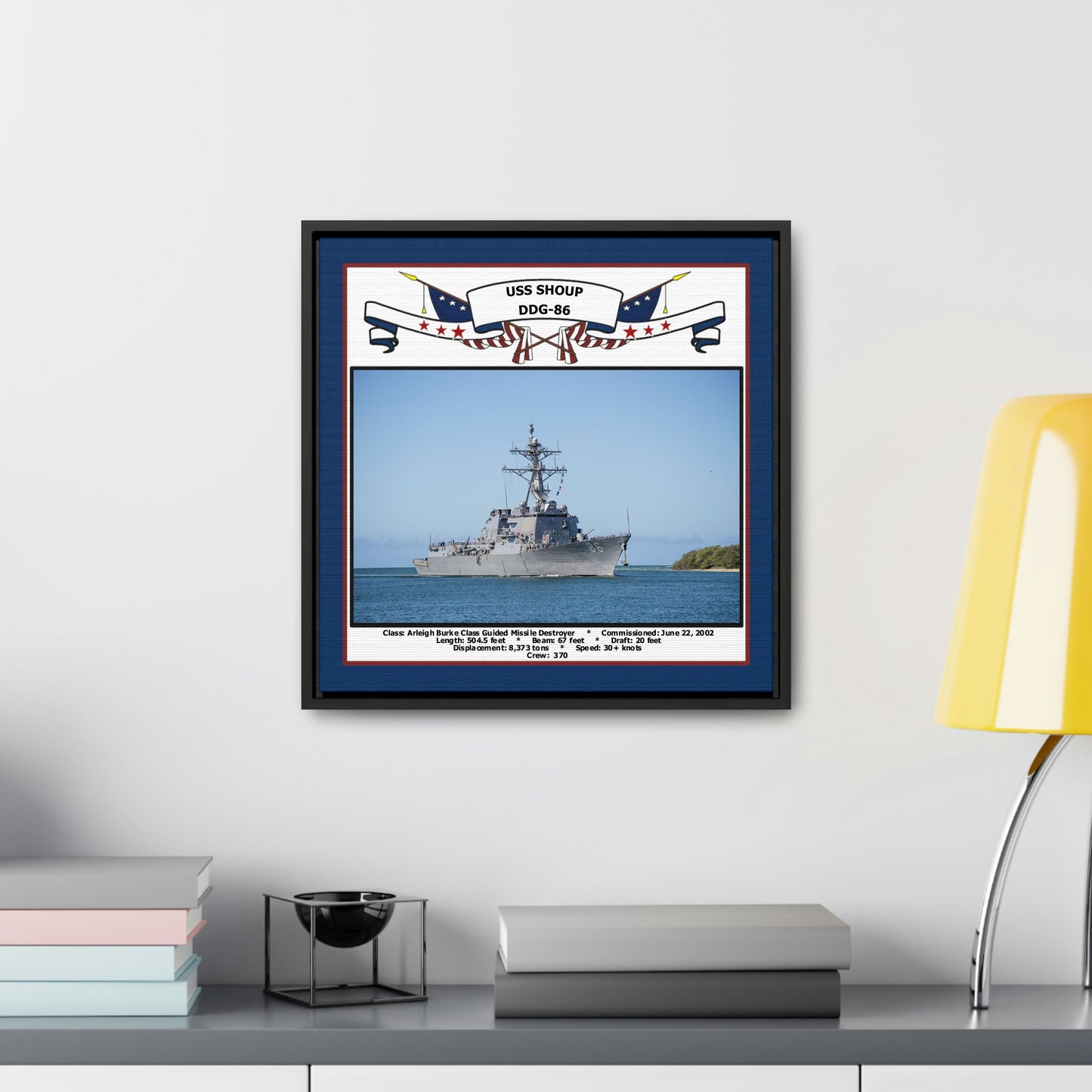 USS Shoup DDG-86 Navy Floating Frame Photo Desk View