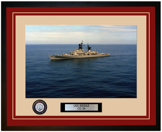 USS BIDDLE CG-34 Framed Navy Ship Photo Burgundy