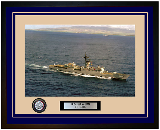 USS BREWTON FF-1086 Framed Navy Ship Photo Blue