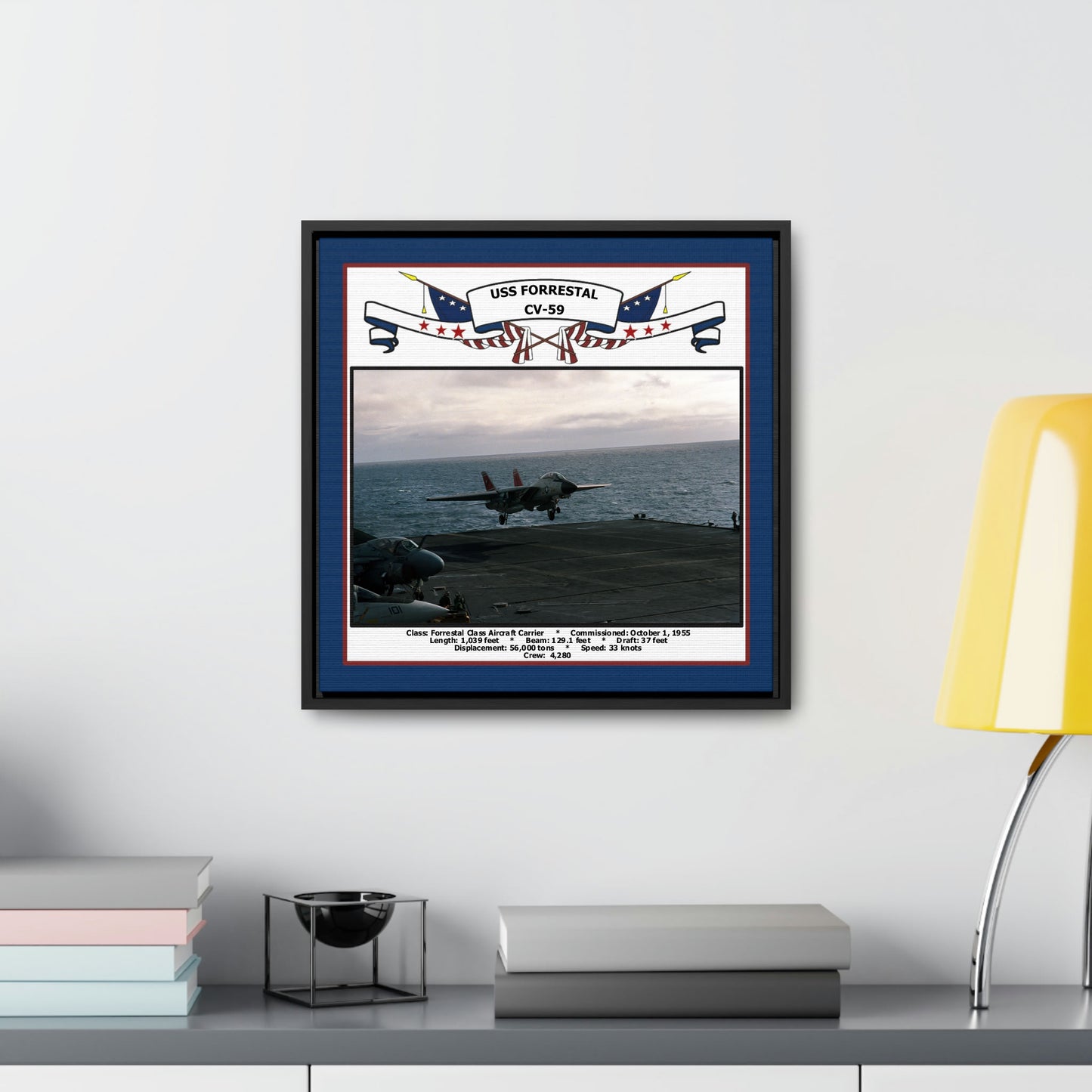 USS Forrestal CV-59 Navy Floating Frame Photo Desk View