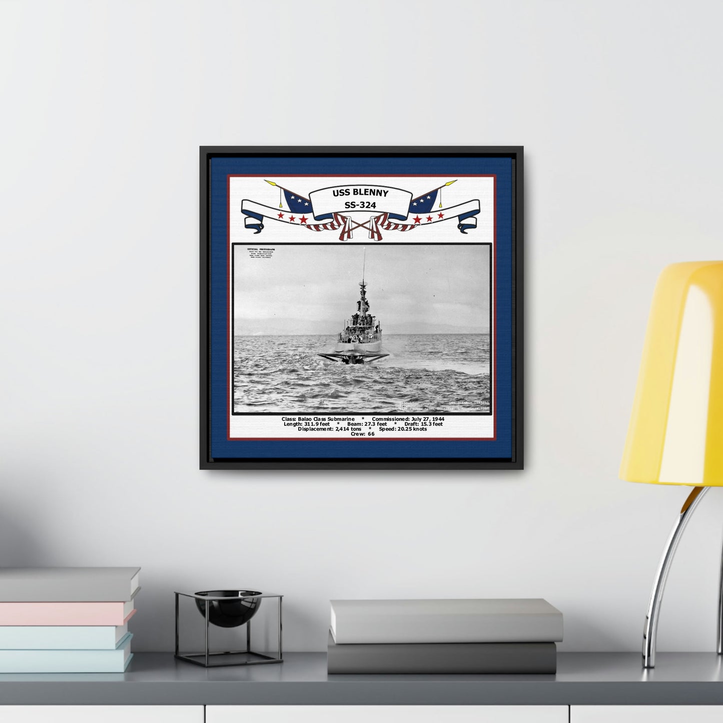USS Blenny SS-324 Navy Floating Frame Photo Desk View
