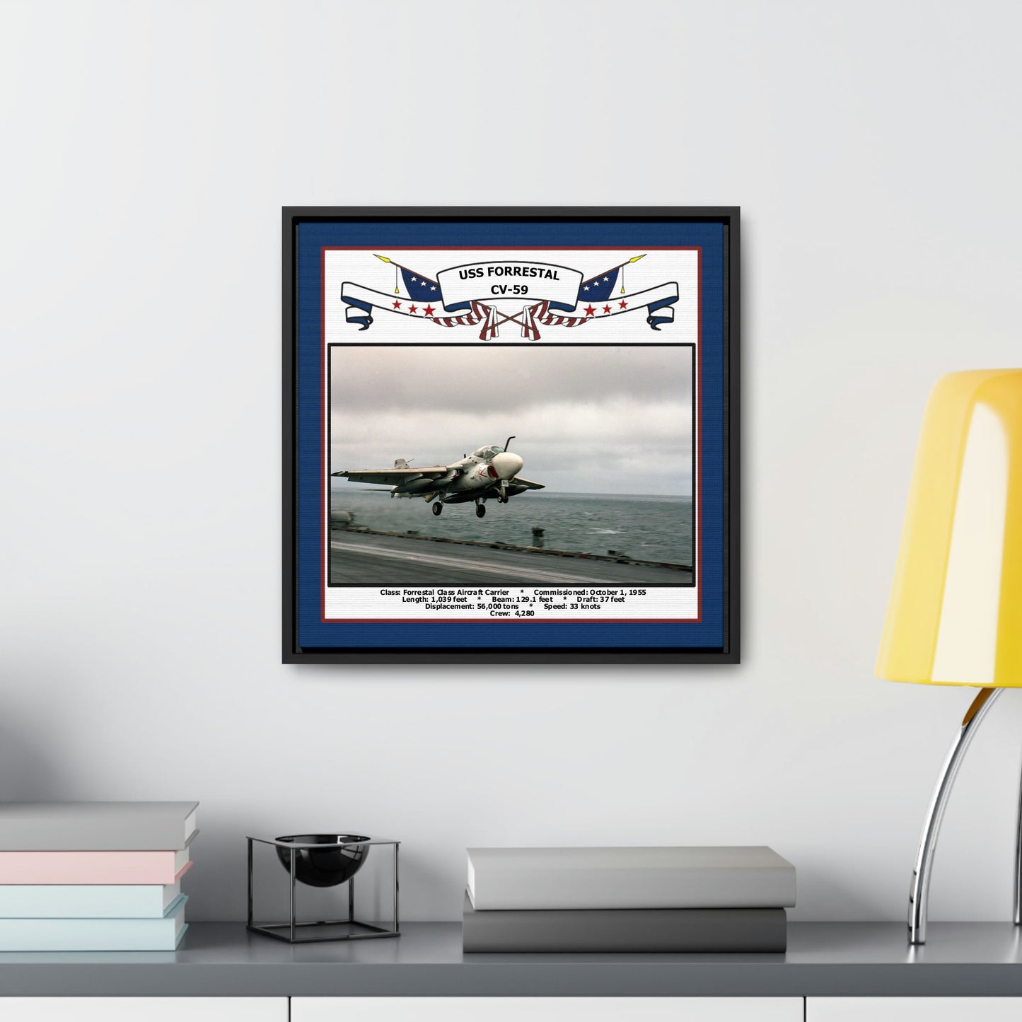 USS Forrestal CV-59 Navy Floating Frame Photo Desk View