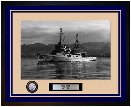 USS UTE ATF-76 Framed Navy Ship Photo Blue