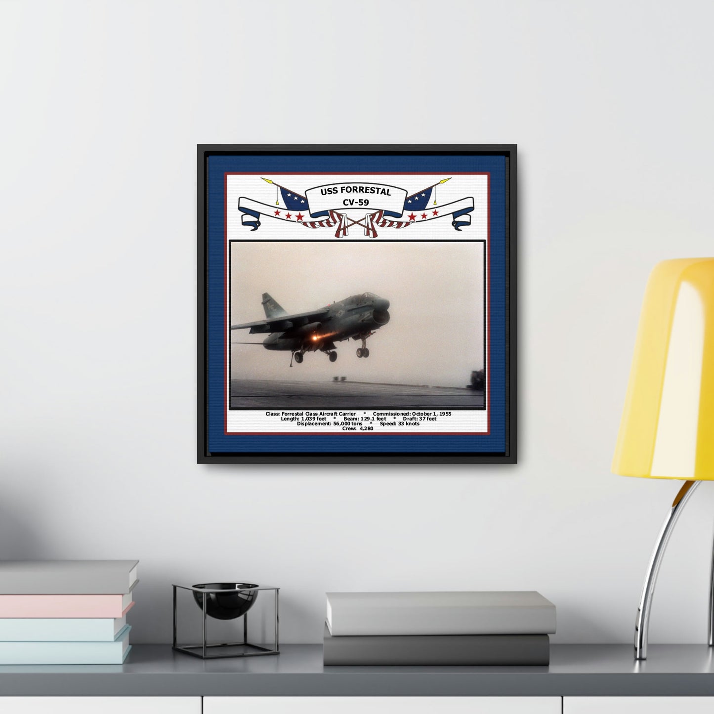 USS Forrestal CV-59 Navy Floating Frame Photo Desk View