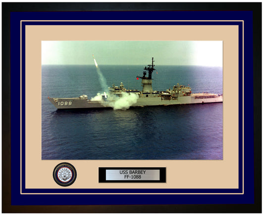 USS BARBEY FF-1088 Framed Navy Ship Photo Blue