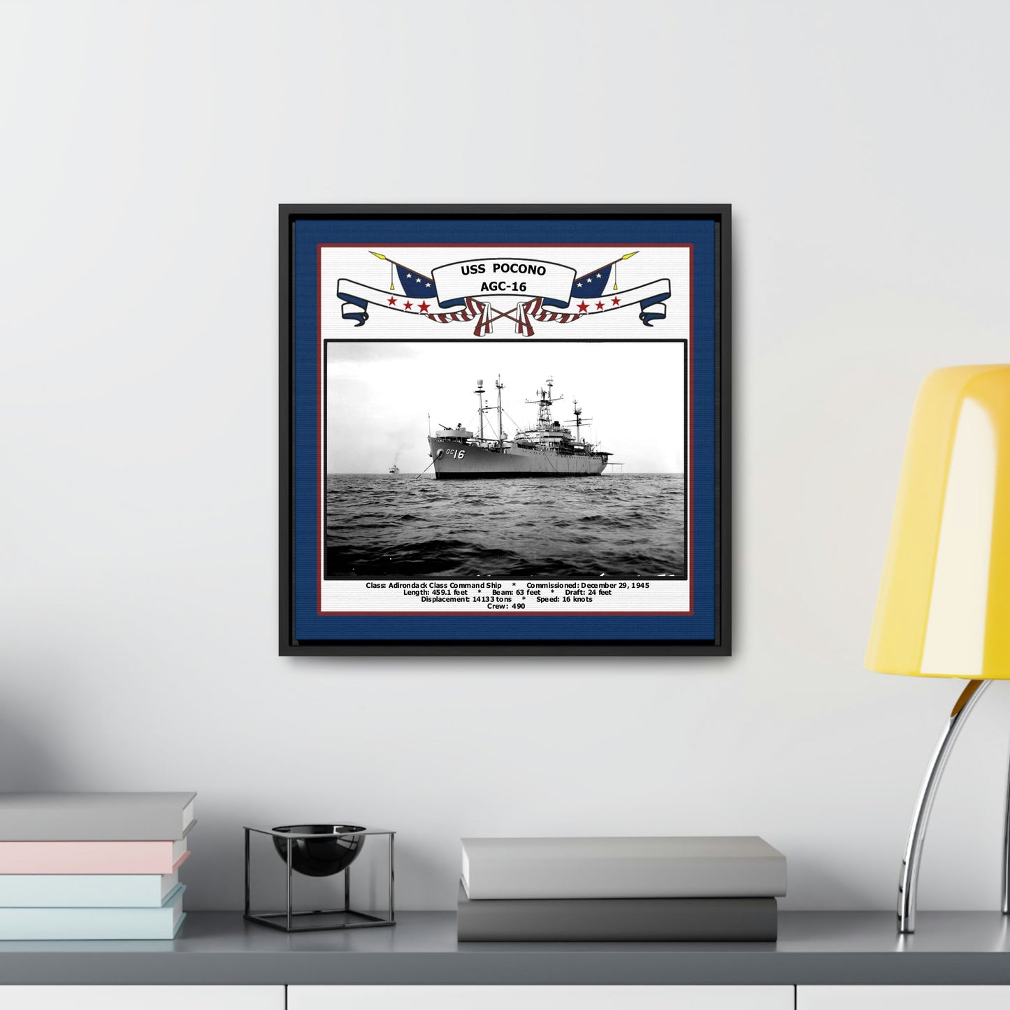 USS Pocono AGC-16 Navy Floating Frame Photo Desk View