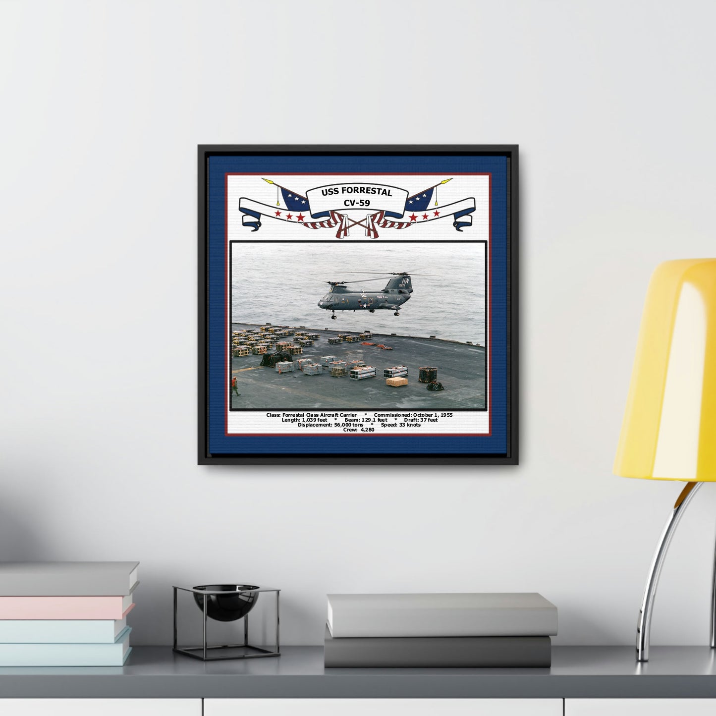 USS Forrestal CV-59 Navy Floating Frame Photo Desk View