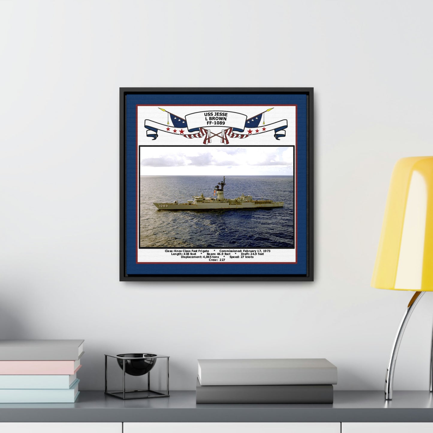 USS Jesse L Brown FF-1089 Navy Floating Frame Photo Desk View