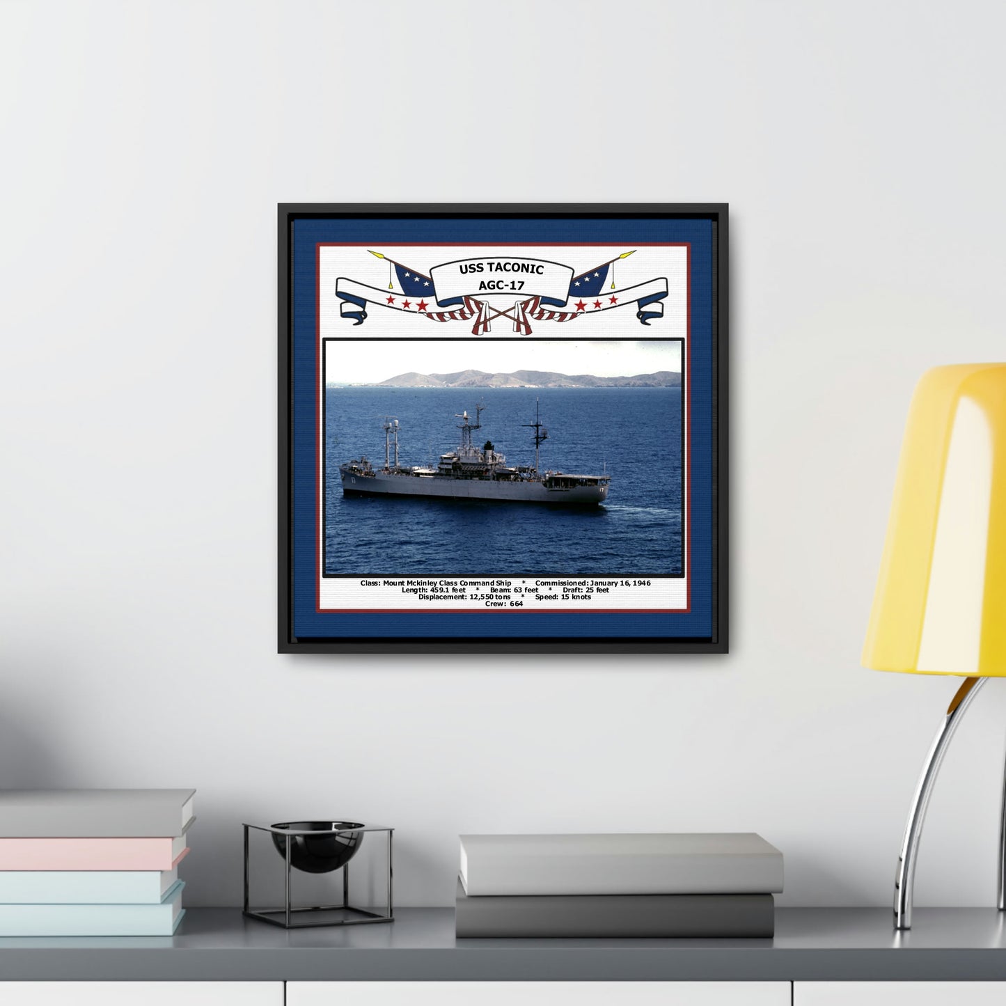 USS Taconic AGC-17 Navy Floating Frame Photo Desk View