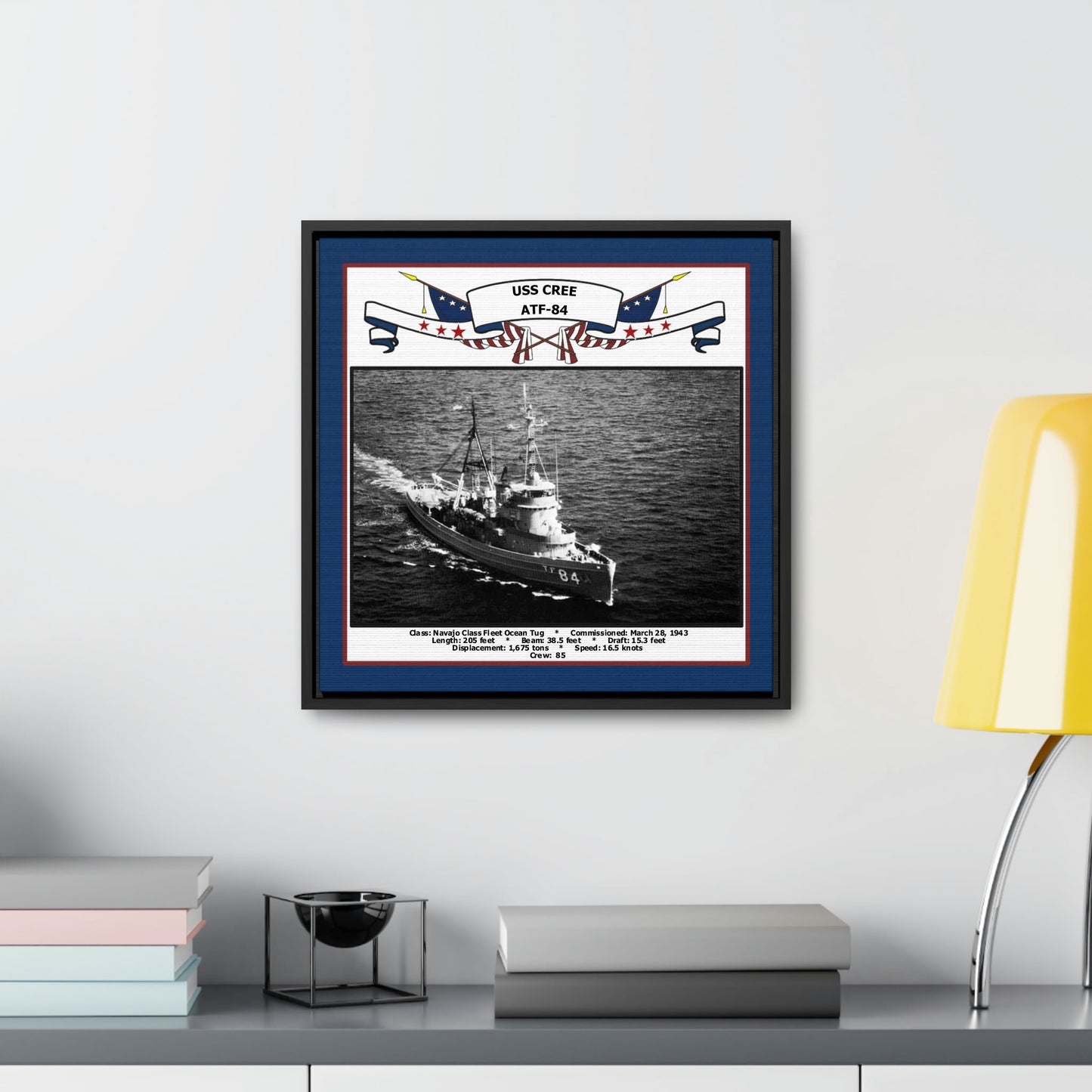 USS Cree ATF-84 Navy Floating Frame Photo Desk View