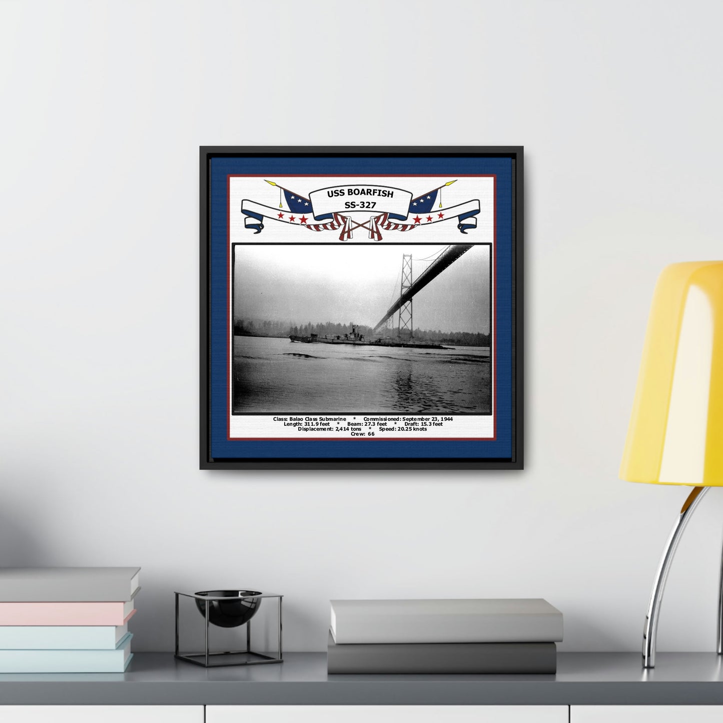 USS Boarfish SS-327 Navy Floating Frame Photo Desk View
