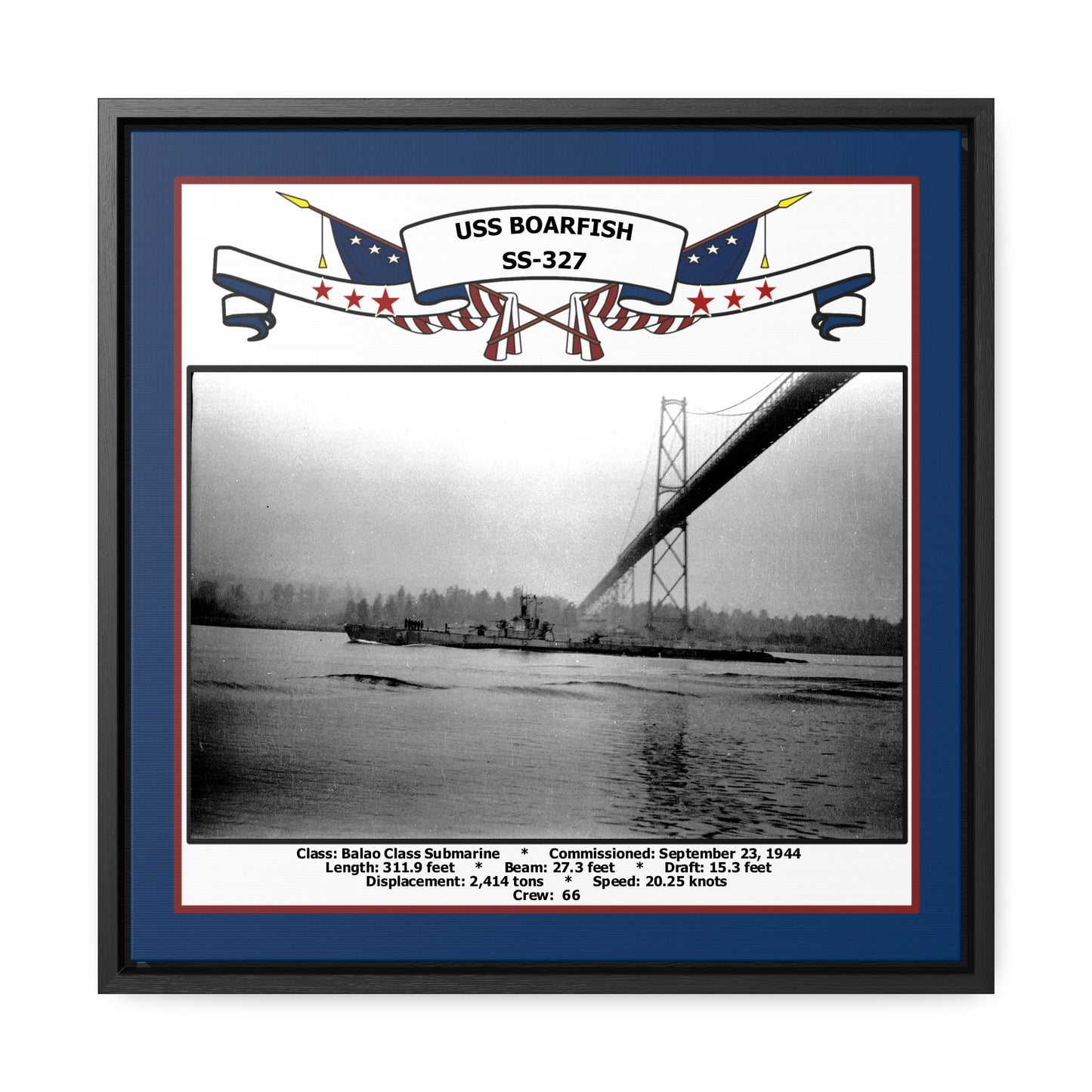 USS Boarfish SS-327 Navy Floating Frame Photo Front View