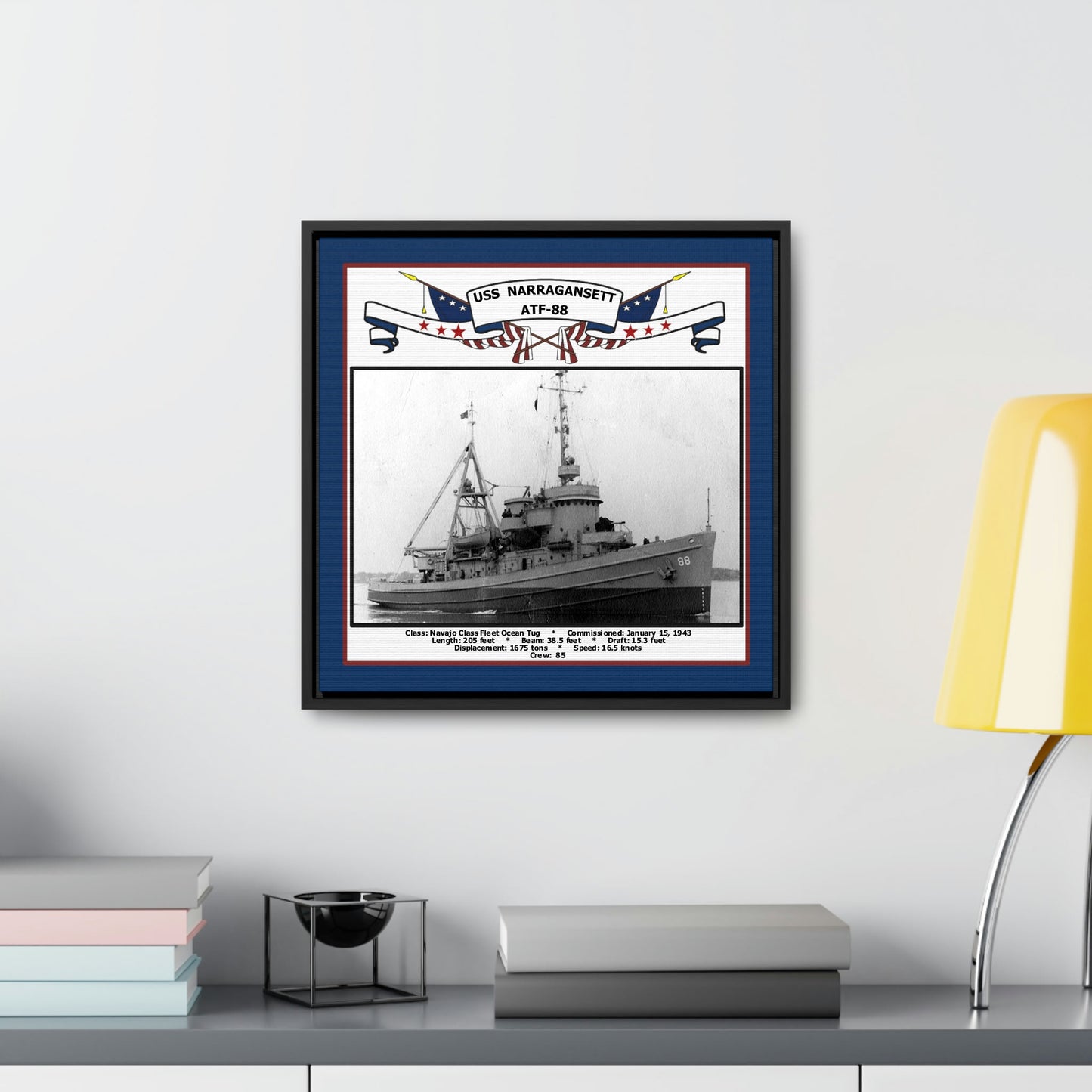 USS Narragansett ATF-88 Navy Floating Frame Photo Desk View