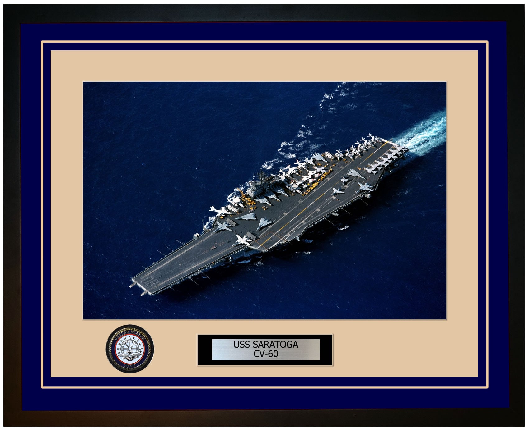 USS SARATOGA CV-60 Framed Navy Ship Photo Blue