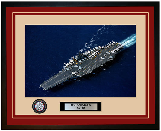 USS SARATOGA CV-60 Framed Navy Ship Photo Burgundy