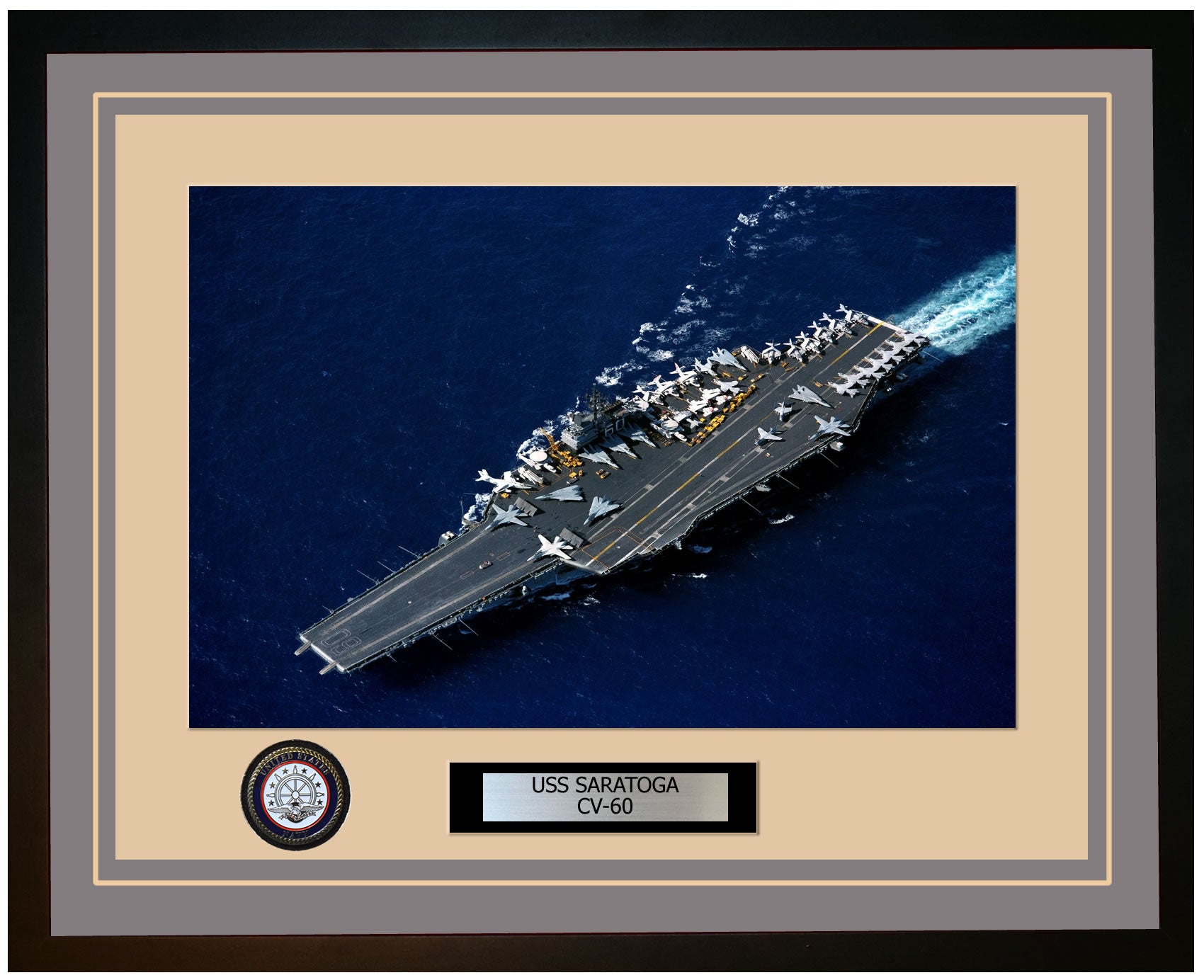 USS SARATOGA CV-60 Framed Navy Ship Photo Grey