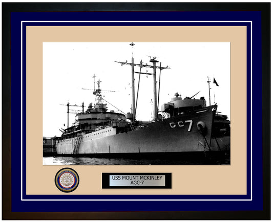 USS Mount McKinley AGC-7 Framed Navy Ship Photo Blue