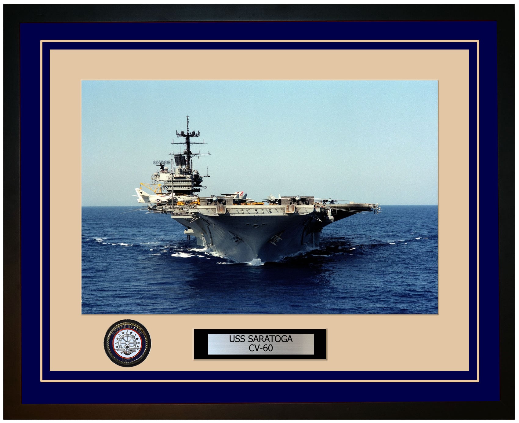 USS SARATOGA CV-60 Framed Navy Ship Photo Blue