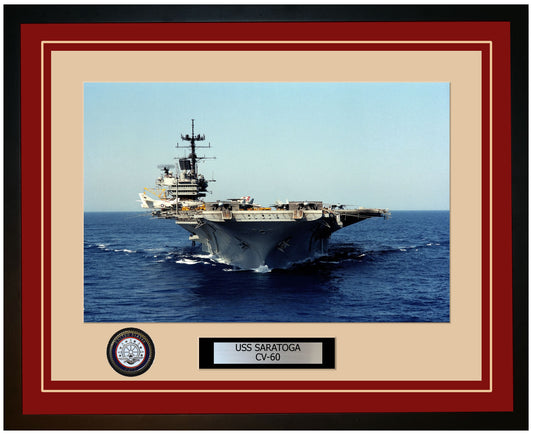 USS SARATOGA CV-60 Framed Navy Ship Photo Burgundy