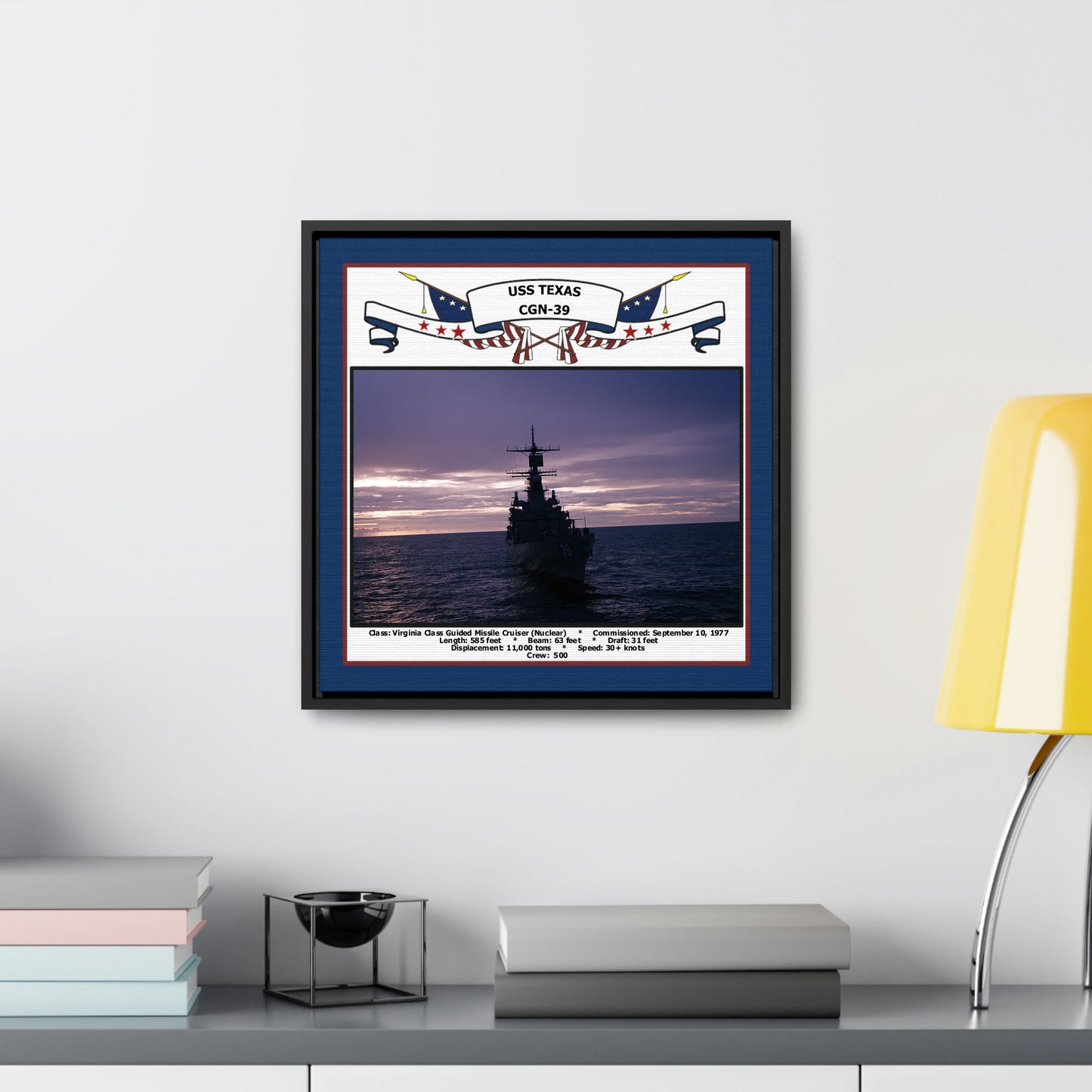 USS Texas CGN-39 Navy Floating Frame Photo Desk View