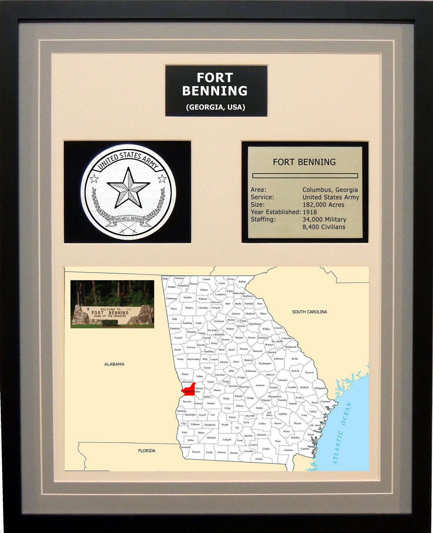 Fort Benning - Framed Army Base Photo Plaque