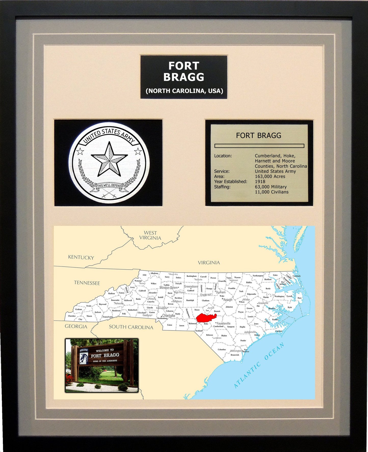 Fort Bragg - Framed Army Base Photo Plaque