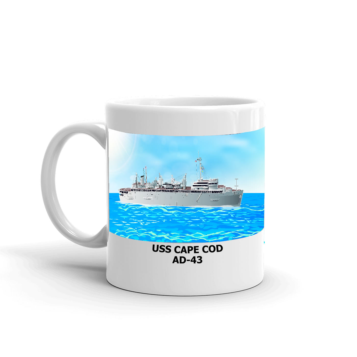 USS Cape Cod AD-43 Coffee Cup Mug Left Handle
